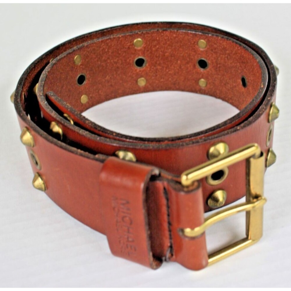 Michael Kors Belt Men/Women sz 32 Brown PU Leather Gold Studs
